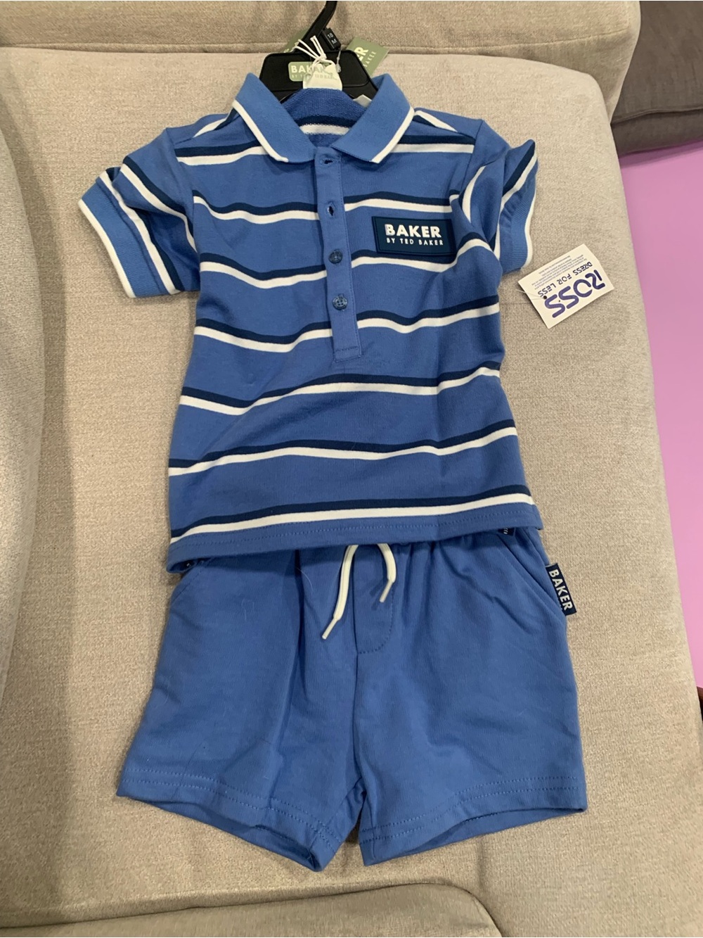 Ted Baker Blue & White Striped Polo Shirt with Blue Shorts - Kids
